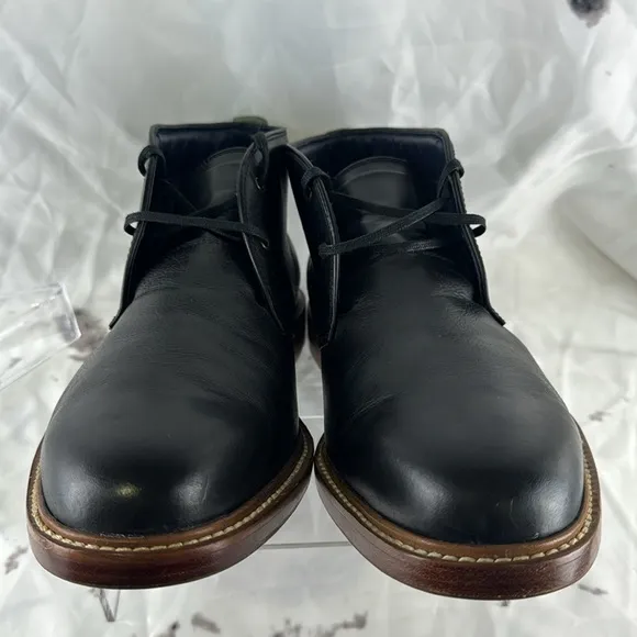 Cole Haan Leather Chukka Boots Black Stacked Wood Heel Rubber Sole Lace-Up