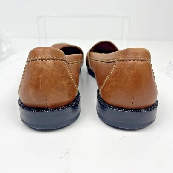 Cole Haan Mens 9.5 Narrow Shoes Penny Loafers Brown Leather Moc Toe Slip On EUC