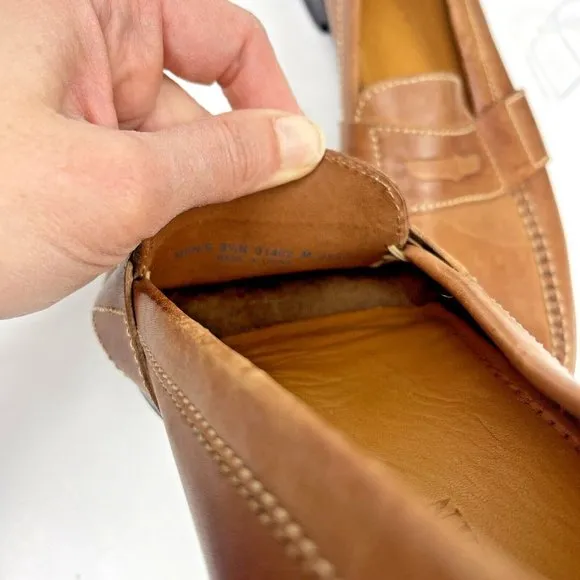 Cole Haan Mens 9.5 Narrow Shoes Penny Loafers Brown Leather Moc Toe Slip On EUC