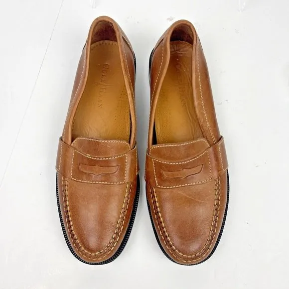 Cole Haan Mens 9.5 Narrow Shoes Penny Loafers Brown Leather Moc Toe Slip On EUC