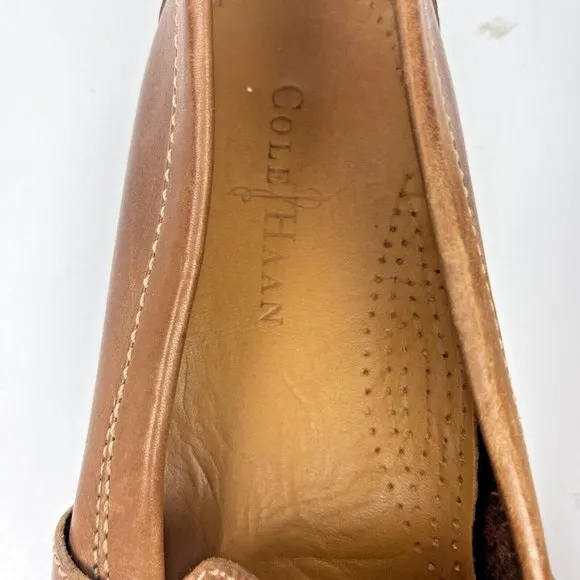 Cole Haan Mens 9.5 Narrow Shoes Penny Loafers Brown Leather Moc Toe Slip On EUC