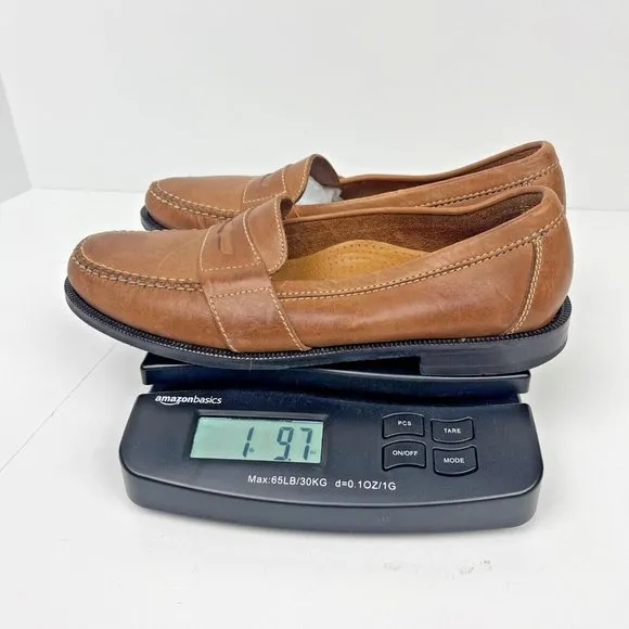 Cole Haan Mens 9.5 Narrow Shoes Penny Loafers Brown Leather Moc Toe Slip On EUC