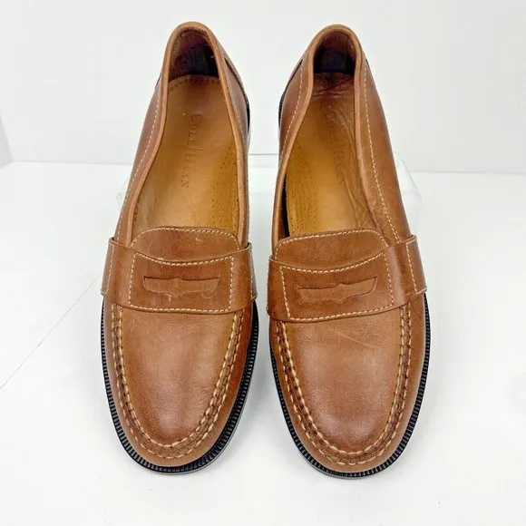 Cole Haan Mens 9.5 Narrow Shoes Penny Loafers Brown Leather Moc Toe Slip On EUC