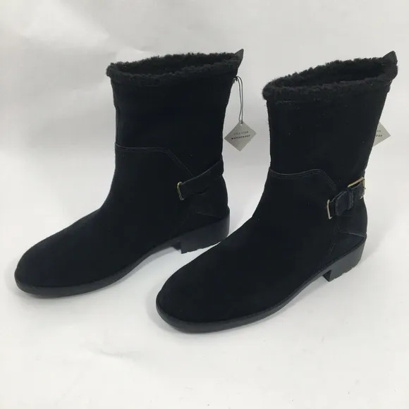 Cole Haan Quiana TK-Lined Black Suede Leather Winter Warm Fur Fashion Boot Shoes