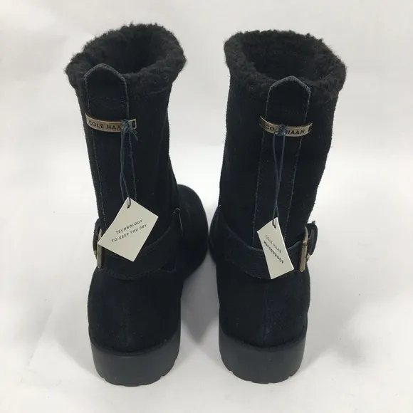 Cole Haan Quiana TK-Lined Black Suede Leather Winter Warm Fur Fashion Boot Shoes