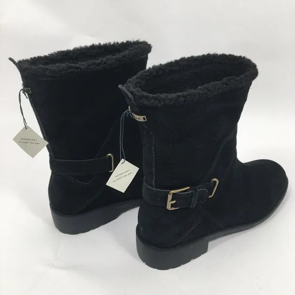 Cole Haan Quiana TK-Lined Black Suede Leather Winter Warm Fur Fashion Boot Shoes