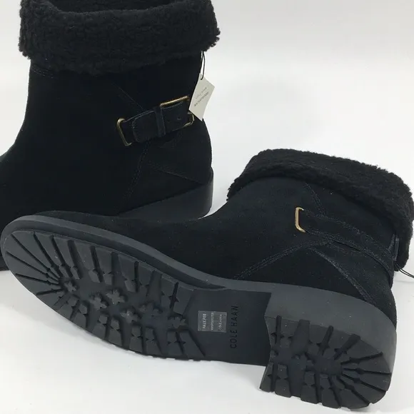 Cole Haan Quiana TK-Lined Black Suede Leather Winter Warm Fur Fashion Boot Shoes