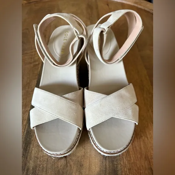 Cole Haan Tan Leather Espadrille Wedge Sandals Womens 7.5 (Never Worn!)