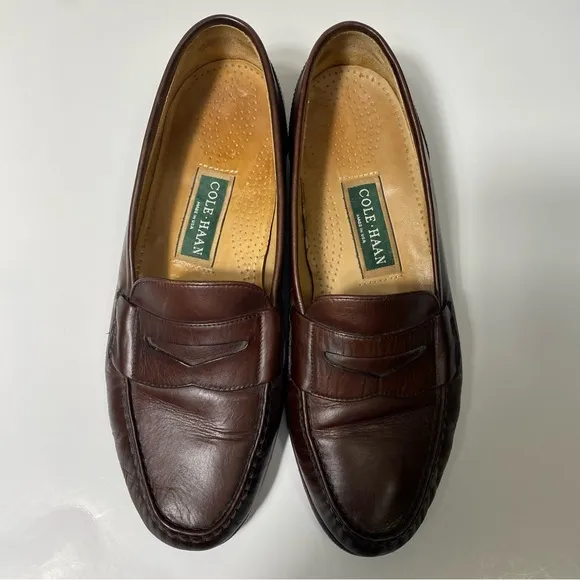Cole Haan USA Pinch Penny Prep Brown Leather Classic Penny Loafers Mens Size 8.5