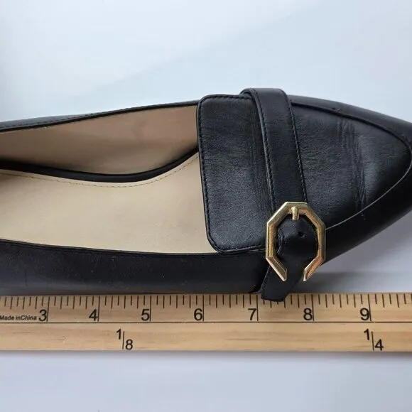 Cole Haan Women Sz 9 Black Leather Loafers Leela Gold Buckle Minimalist Business