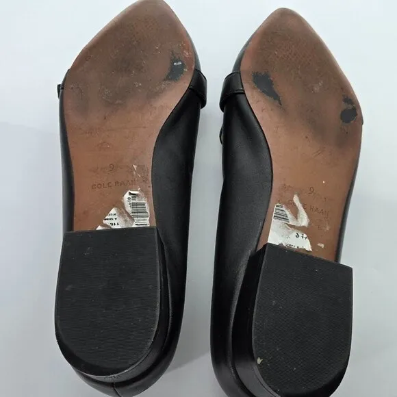 Cole Haan Women Sz 9 Black Leather Loafers Leela Gold Buckle Minimalist Business
