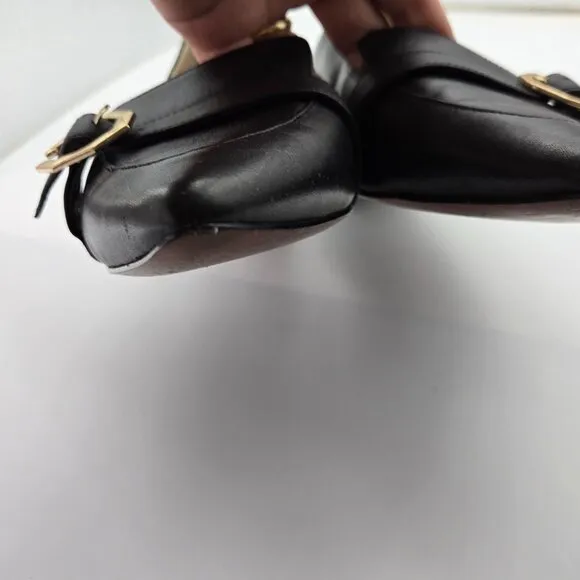 Cole Haan Women Sz 9 Black Leather Loafers Leela Gold Buckle Minimalist Business
