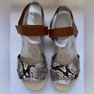 Cole Haan Women’s Zerogrand Criss Cross Snake Print Leather Sandals. 7 1/2 B