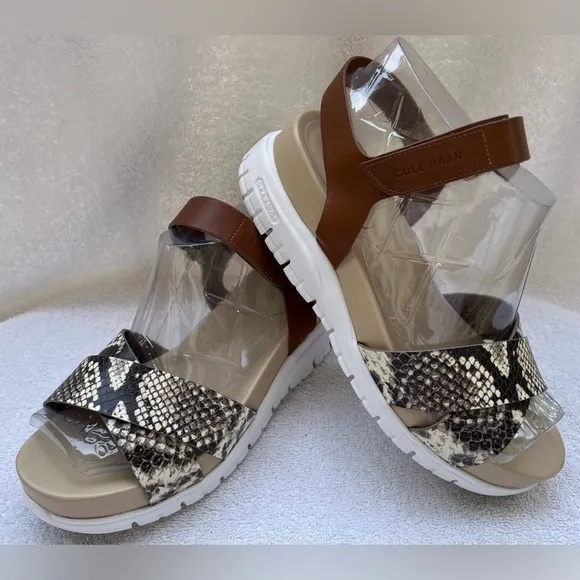 Cole Haan Women’s Zerogrand Criss Cross Snake Print Leather Sandals. 7 1/2 B