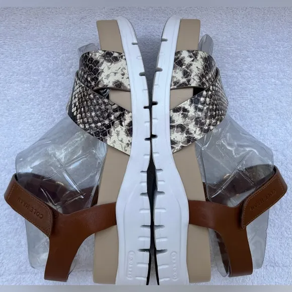 Cole Haan Women’s Zerogrand Criss Cross Snake Print Leather Sandals. 7 1/2 B