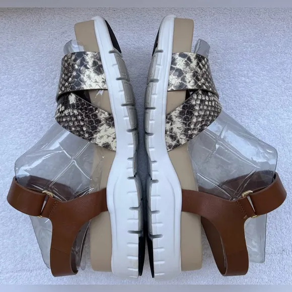 Cole Haan Women’s Zerogrand Criss Cross Snake Print Leather Sandals. 7 1/2 B