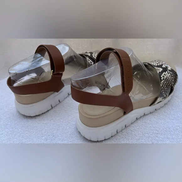 Cole Haan Women’s Zerogrand Criss Cross Snake Print Leather Sandals. 7 1/2 B