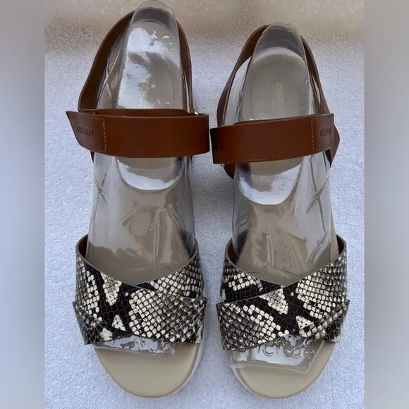 Cole Haan Women’s Zerogrand Criss Cross Snake Print Leather Sandals. 7 1/2 B