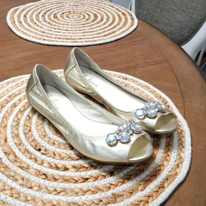 Cole Haan Air Tali Jewel Embellished Leather Open Toe Ballet Flats Size 8.5B
