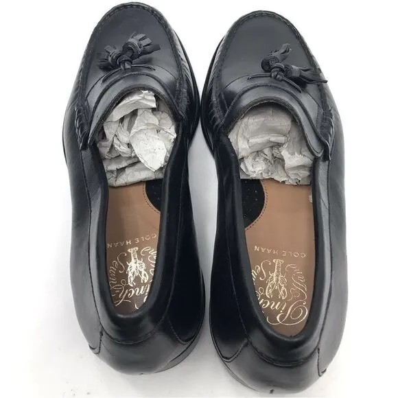 Cole Haan Black Leather Pinch Tassel Slip On Loafers NEW without box