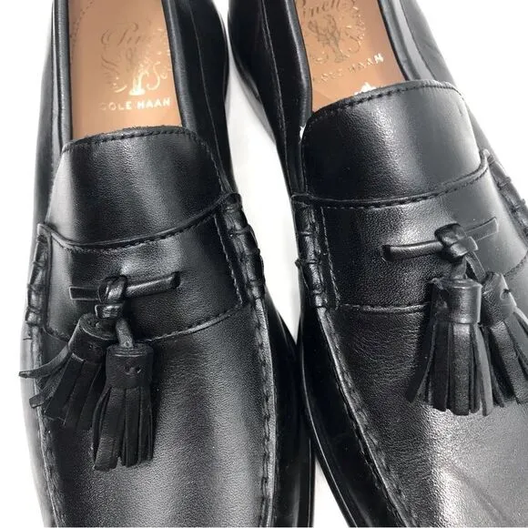 Cole Haan Black Leather Pinch Tassel Slip On Loafers NEW without box