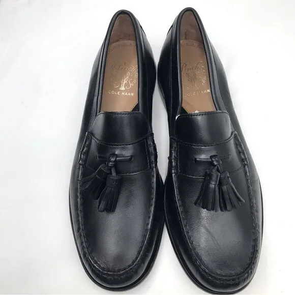 Cole Haan Black Leather Pinch Tassel Slip On Loafers NEW without box