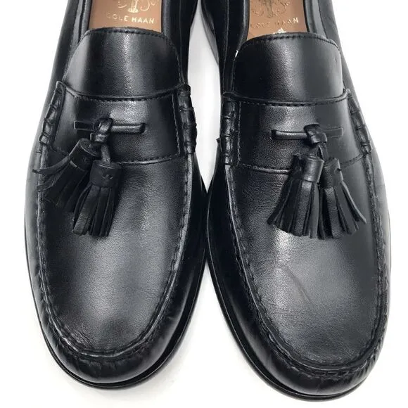 Cole Haan Black Leather Pinch Tassel Slip On Loafers NEW without box