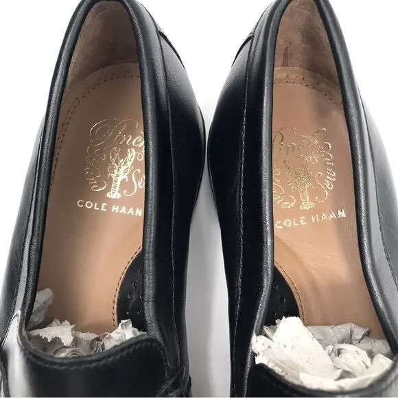 Cole Haan Black Leather Pinch Tassel Slip On Loafers NEW without box
