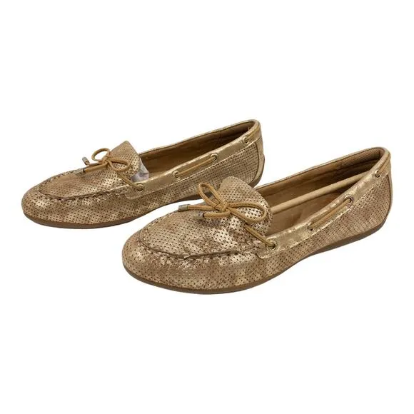 Comfortiva Mindy II Suede Leather Loafers 8.5 Women's Platino Gold Distressed