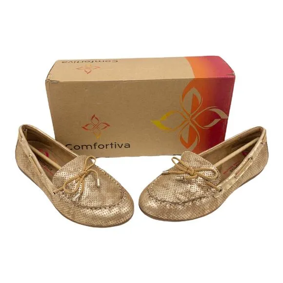 Comfortiva Mindy II Suede Leather Loafers 8.5 Women's Platino Gold Distressed