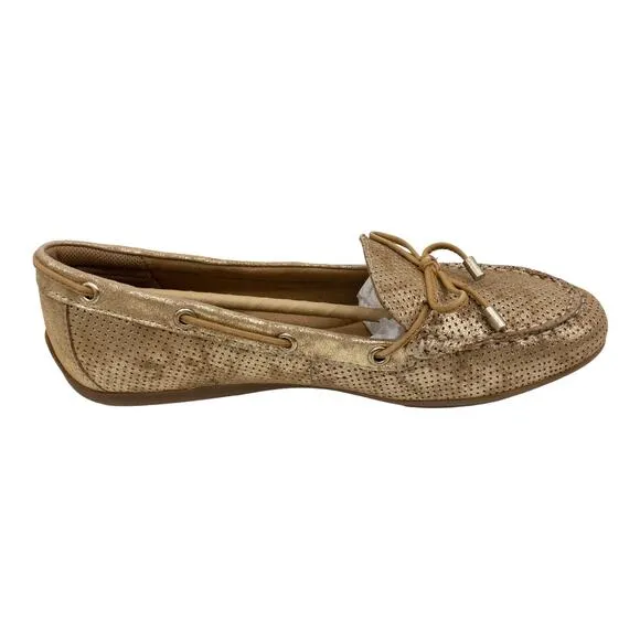 Comfortiva Mindy II Suede Leather Loafers 8.5 Women's Platino Gold Distressed