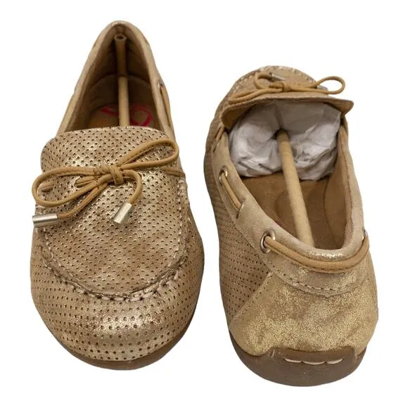 Comfortiva Mindy II Suede Leather Loafers 8.5 Women's Platino Gold Distressed