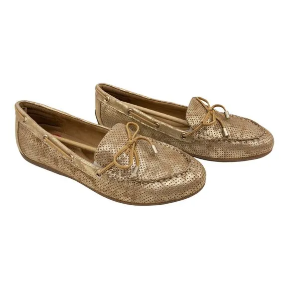 Comfortiva Mindy II Suede Leather Loafers 8.5 Women's Platino Gold Distressed