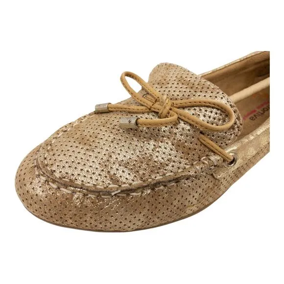 Comfortiva Mindy II Suede Leather Loafers 8.5 Women's Platino Gold Distressed