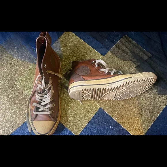 CONVERSE LTHR VTG WARM COGNAC Sneakers FLAWED RARE