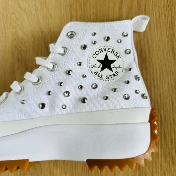 ⭐Converse Run Star Hike Hi Y2K Gems Sz 9.5 Women Shoes White Studs Glam A10289C⭐