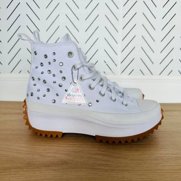 ⭐Converse Run Star Hike Hi Y2K Gems Sz 9.5 Women Shoes White Studs Glam A10289C⭐