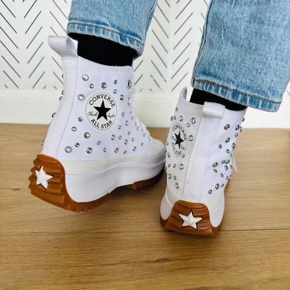 ⭐Converse Run Star Hike Hi Y2K Gems Sz 9.5 Women Shoes White Studs Glam A10289C⭐