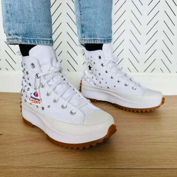 ⭐Converse Run Star Hike Hi Y2K Gems Sz 9.5 Women Shoes White Studs Glam A10289C⭐