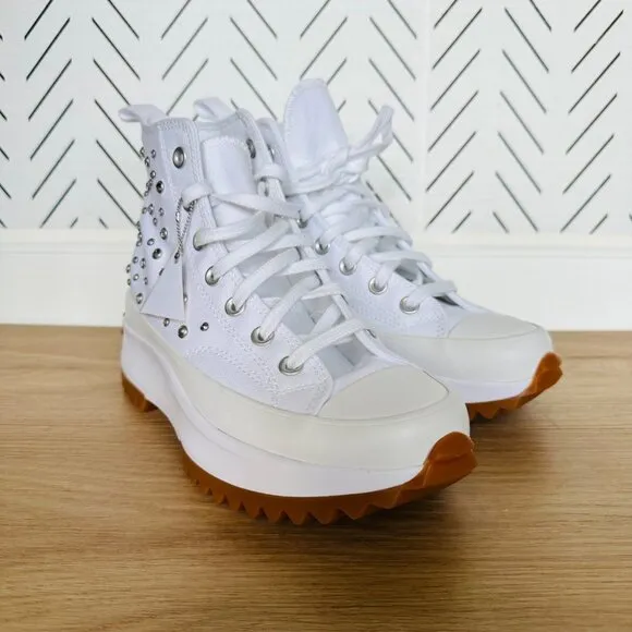 ⭐Converse Run Star Hike Hi Y2K Gems Sz 9.5 Women Shoes White Studs Glam A10289C⭐