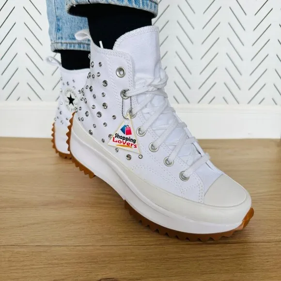 ⭐Converse Run Star Hike Hi Y2K Gems Sz 9.5 Women Shoes White Studs Glam A10289C⭐