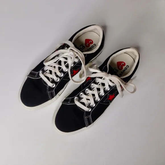 Converse x COMME DE GARCONS Play Sneakers Tennis Shoes Black Red Stars Heart
