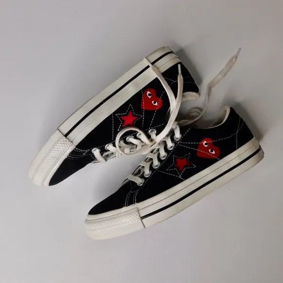 Converse x COMME DE GARCONS Play Sneakers Tennis Shoes Black Red Stars Heart