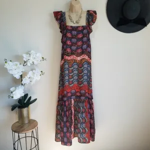 Corey Lynn Calter Doriane Midi Dress Abstract Floral Flutter Sleeves