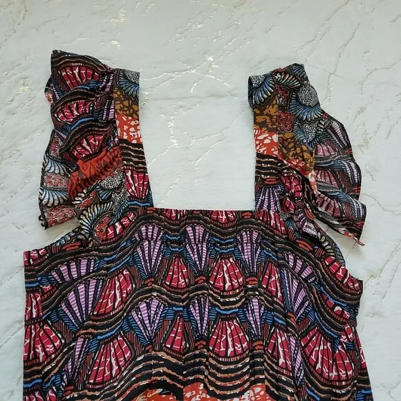 Corey Lynn Calter Doriane Midi Dress Abstract Floral Flutter Sleeves