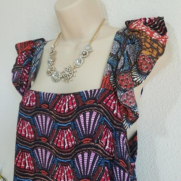 Corey Lynn Calter Doriane Midi Dress Abstract Floral Flutter Sleeves