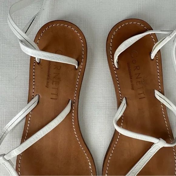 Cornetti size 41 Elia White Leather Tie Ankle Wrap Calf Thong Sandals