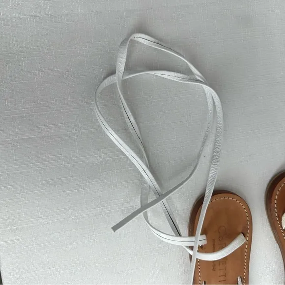 Cornetti size 41 Elia White Leather Tie Ankle Wrap Calf Thong Sandals