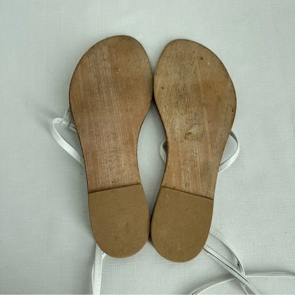 Cornetti size 41 Elia White Leather Tie Ankle Wrap Calf Thong Sandals