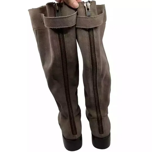 CORRAL 9‎ Suede Nubuck Leather Tall Riding Boots Taupe Grey Back Zip Western